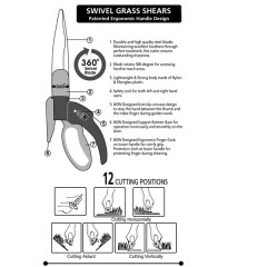 360° Swivel Stainless Steel Grass Shears - Wavy Blade (3159S) / 3