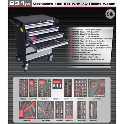 231PC MECHANIC’S TOOLS WITH 7D ROLLING WAGON