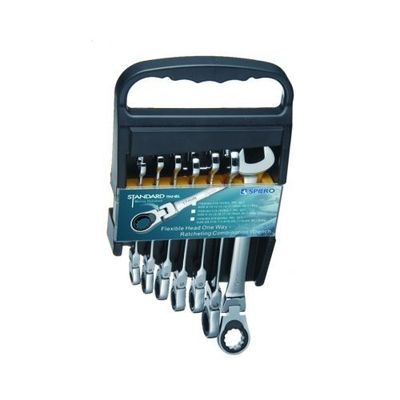 FLEXIBLE HEAD ONE-WAY RATCHTCHETING COMBINATION WRENCH SET