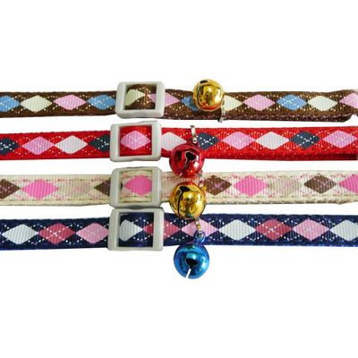 Diamond Check Collar, Adjustable collar, Cat collar with bell