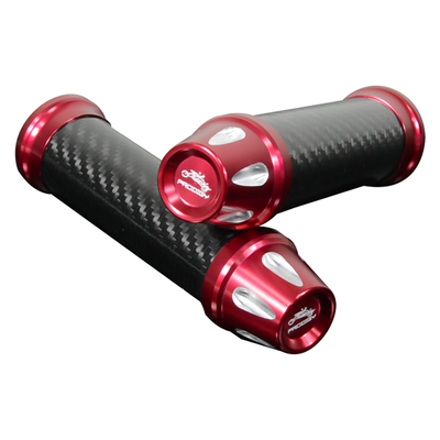 Motorcycle Carbon Grips 7/8'' x 1'' x118 mm-Red