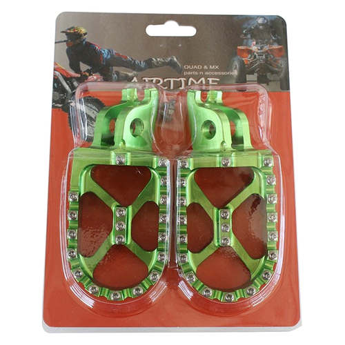 AIRTIME BILLET CNC WIDE FAT FOOT PEGS KAWASAKI KXF450 2007-2014 , GREEN / 3