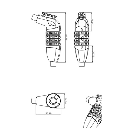 WL648 Double injection dials 2 Wheel Security Combination Cable Lock / 2