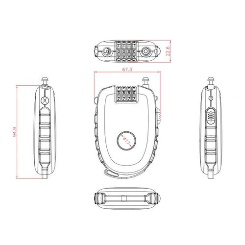 TL981 4 digit Retractable adjustable cable lock / 3