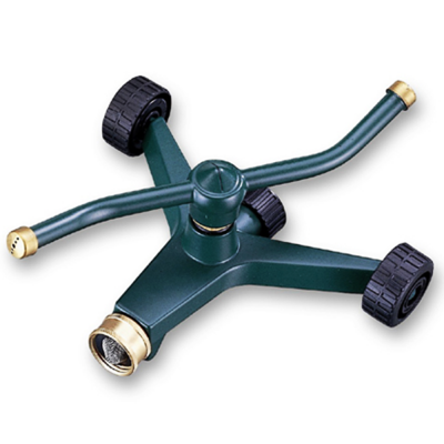 Metal 2-arm rotating sprinkler on 2-wheel base-37226